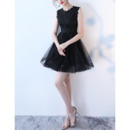 Affordable Sleeveless Mini/ Short Black Organza Lace Cocktail Party Dresses