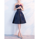 New A-Line Strapless Knee Length Satin Navy Blue Cocktail Party Dresses with Beaded Appliques