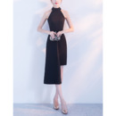 Simple Stylish Halter Mini/ Short Satin Black Cocktail Party Dresses with High Low Asymmetrical Hem