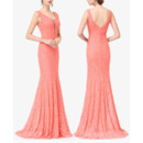 Simple Deeo V-Neck Sleeveless Floor Length Lace Evening/ Prom Dresses