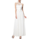 Dramatic Illusion Back Sleeveless Ankle Length White Chiffon Evening Dresses with Beaded Applique