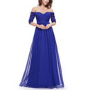Sexy Off-the-shoulder Ruched Chiffon Evening Dresses with Half Sleeves