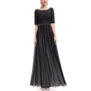 Custom Chiffon Skirt Evening Dresses with Half Sleeves and Lace Bodice