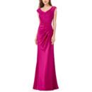 Simple Sheath V-Neck Floor Length Satin Evening/ Prom Dresses with Lace Bodice