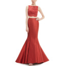 New Mermaid Sleeveless Two-Piece Satin  Evening Dresses with Lace Bodice