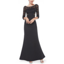 Couture Illusion Neckline Black Satin Mother Evening Dresses with 3/4 Long Sleeves