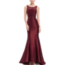 Classy Scoop Neckline Satin Evening/ Prom Dresses with Lace Top and Banded Waist