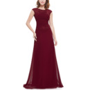 Classy A-Line Chiffon Formal Evening Dresses with Slight Cap Sleeves and Keyhole Back