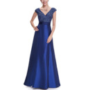 Dramatic A-Line V-Neck Full Length Taffeta Evening Dresses with Shimmering Sequined Bodice