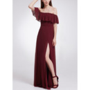Stunning Ruffles Off-the-shoulder Floor Length Chiffon Evening Dresses with Side Slit