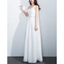 Ultra-feminine Crystal Beading One Shoulder Sleeveless Full Length White Chiffon Evening Dresses