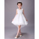 Pretty White A-Line Sleeveless High-Low Short Satin Flower Girl Dresses with Beaded Applique
