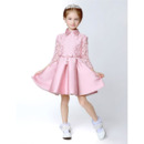 Discount Short Satin Lace Flower Girl/ Pageant Dresses with Long Sleeves