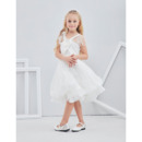 Beautiful Cute Wide Straps Knee Length Lace Tulle Flower Girl/ First Communion Dress with Straps