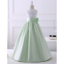 Lovely Affordable Kids Princess A-Line Sleeveless Full Length Satin Lace Flower Girl Dresses with Hand-made Flowers