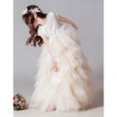 Beautiful FullLength Lace Tulle Ruffle Skirt Flower Girl Dresses with Cap sleeves