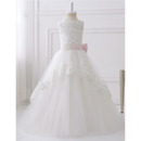 Gorgeous Sleeveless Open Back Floor Length Organza Flower Girl Dresses with Beading Sequins Bows