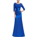 Custom Elegant Asymmetrical Pleated Satin Mother Dresses for Wedding Party with 3/4 Length Sleeves