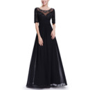 Modest Illusion Neckline Chiffon Mother Dresses for Wedding Party with Half Sleeves and Beaded