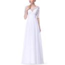 Fashionable Long Length Pleated Chiffon White Mother Dresses for Wedding Party with Half Sleeves