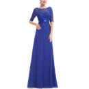 Fashionable Appliques Full Length Chiffon Mother of The Bride Dresses with Half Lace Sleeves & Belts