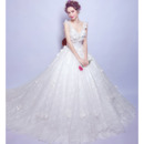 Romantic Deep V-Neck Lace Wedding Dresses with Floral Applique