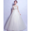 Attractive Crystal Appliques Ball Gown Tulle Wedding Dresses with Half Sleeves