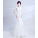 Modern and Romantic Mermaid Wedding Dress with Tulle Shawl and Lace Appliques