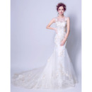 Romantic Sheath Tulle Over Satin Wedding Dresses with Floral Appliques