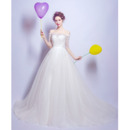 Princess Ball Gown Off-the-shoulder Tulle Wedding Dresses with Half Sleeves