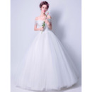 Stunning Ball Gown Off-the-shoulder Tulle Wedding Dresses with Beaded Fringe