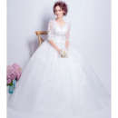 Luxury Beading Appliques Ball Gown Tulle Wedding Dresses with Half Sleeves