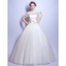 Classic Appliques Ball Gown High Neckline Tulle Wedding Dresses with Short Sleeves