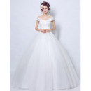 Elegance Ball Gown Off-the-shoulder Tulle Wedding Dresses with Lace Bodice