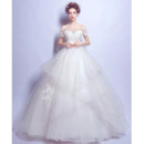 Gorgeous Beaded Appliques Ball Gown Tulle Wedding Dresses with Layered Skirt
