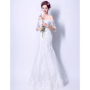 Delicate Beaded Appliques Off-the-shoulder Tulle Wedding Dresses with Half Sleeves