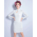 Simple Chinese style Keyhole Modern Mini Lace Short Petite Lace Wedding Dresses with Long Sleeves
