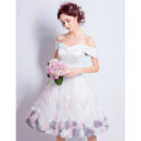 Fashionable A-Line Off-the-shoulder Knee Length Wedding Dresses with Colored Hand-made Flowers