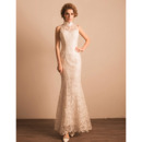 Junoesque Sheath High-Neck Lace Reception Wedding Dress