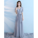 Discount V-Neck Pleated Chiffon Bridesmaid Dresse with Flutter Sleeves