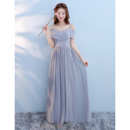 Affordable Off-The-Shoulder Floor Length Pleated Chiffon Bridesmaid Dresses