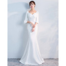 Elegant Mermaid Sweetheart White Long Prom Evening Dresses with Half Sleeves