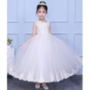Beautiful Ball Gown Ankle Length Beaded Appliques Tulle Flower Girl Dresses/ Fashionable White First Communion Dresses