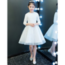 Affordable Simple A-Line Bateau Neck Short Appliques Lace Tulle Flower Girl Dresses with Long Sleeves
