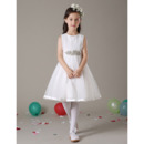 Lovely Discount A-Line Knee Length Satin Organza White Flower Girl Dresses with Crystal Detailing