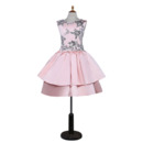 Discount Fashionable A-Line V-back Sleeveless Knee Length Layered Skirt Satin Flower Girl Dresses with Sequined