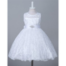 Simple Beautiful Sleeveless Knee Length Lace Flower Girl Dress with Belt/ Affordable Ball Gown First Communion Plus Size Dresses