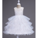 Pretty Knee Length Ruched Tiered Skirt White Organza Flower Girl Dresses with wire edge
