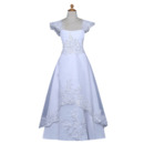 Discount Cap Sleeves Full Length Flower Girl Dresses/ Pretty Beaded Appliques White First Holy Communion Dresses