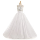 Luxury A-Line Sleeveless Full Length Organza White Flower Girl Dresses with Beaded Crystal Detailing